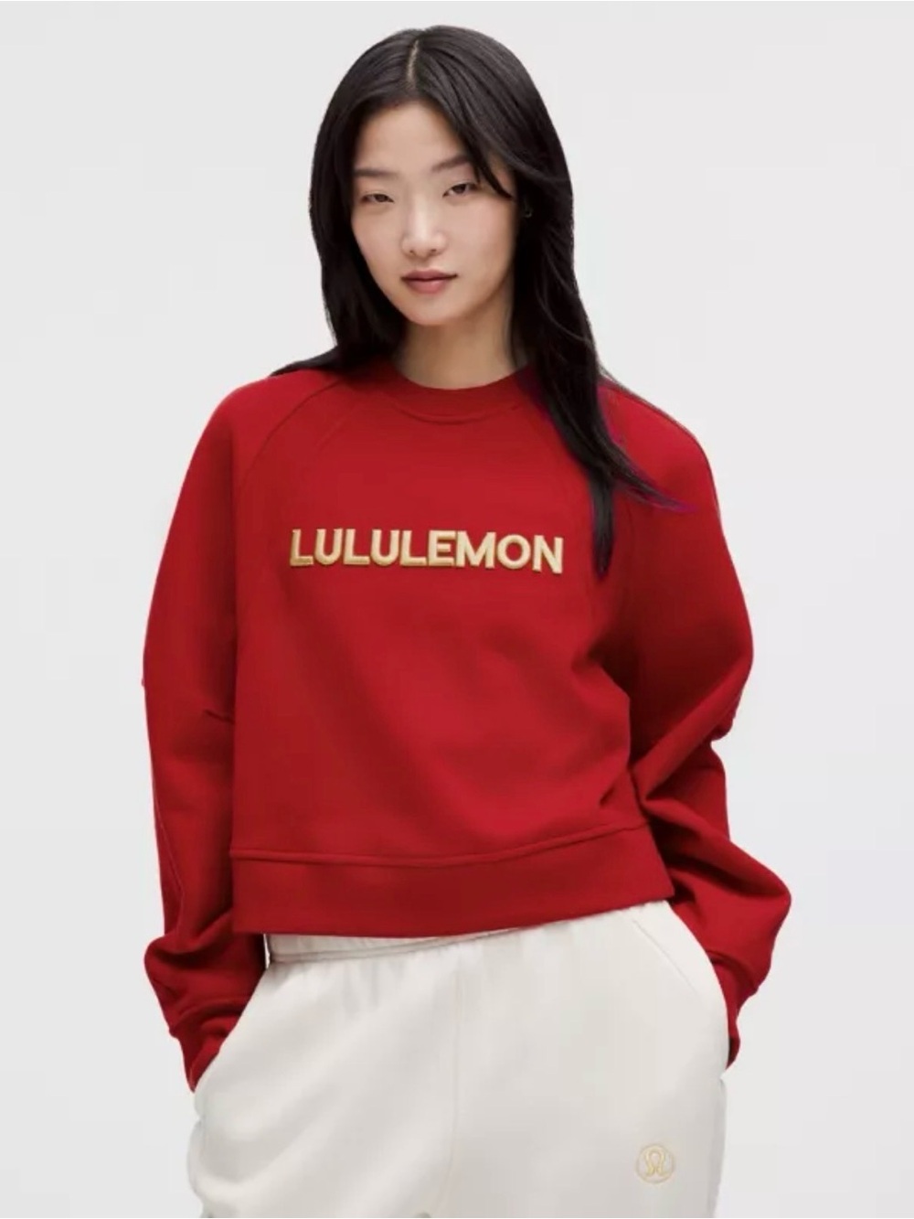 lululemon athletica Red Crewneck Sweatshirt with Gold Logo